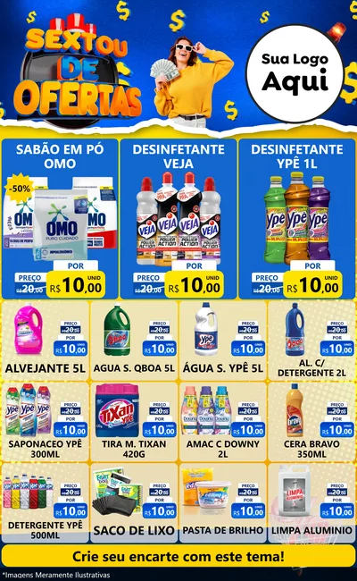 Modelo de Encarte para Encarte Grande com o tema Sextou de Ofertas para Produtos de Limpeza