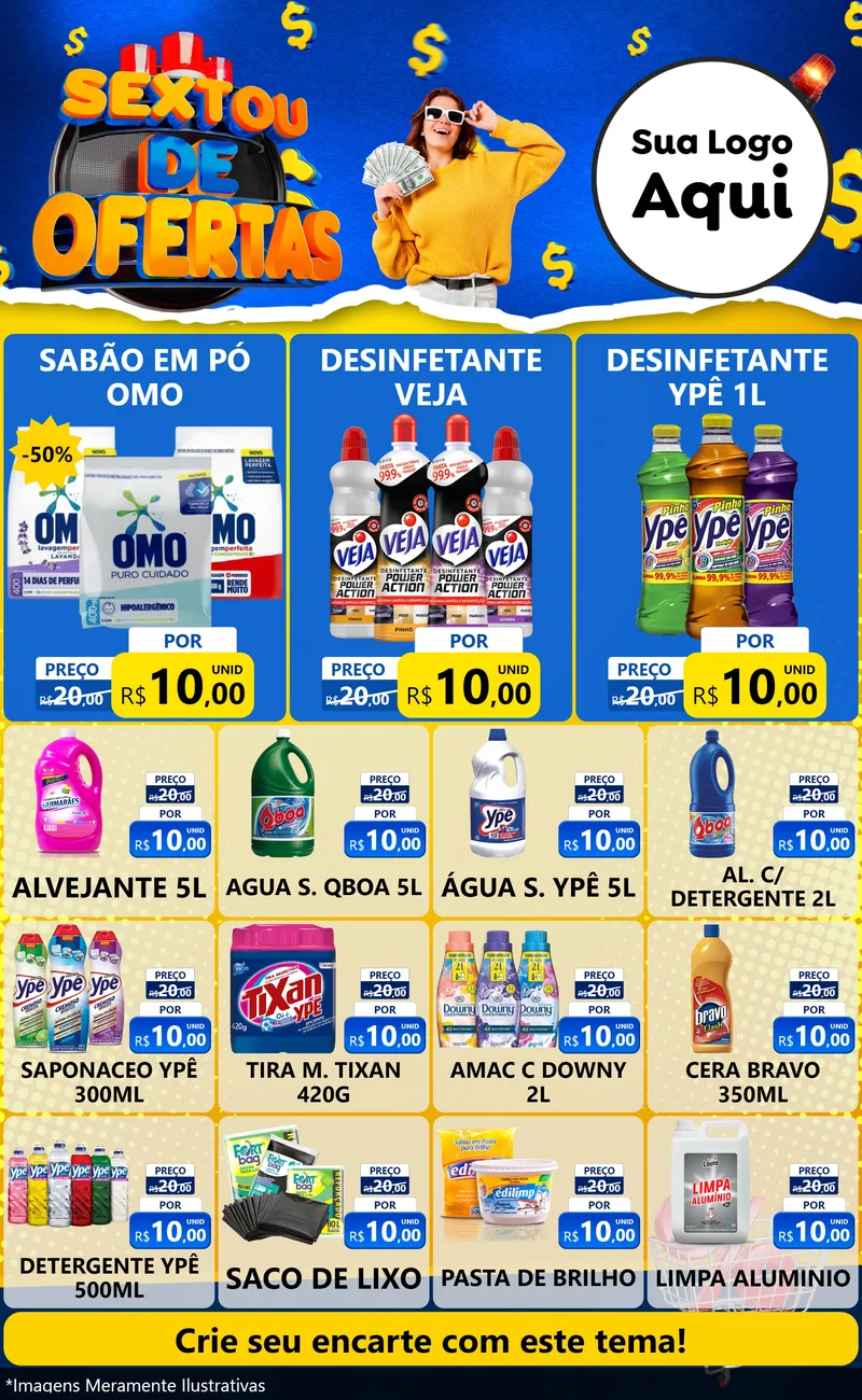 Modelo de Encarte para Encarte Grande com o tema Sextou de Ofertas para Produtos de Limpeza