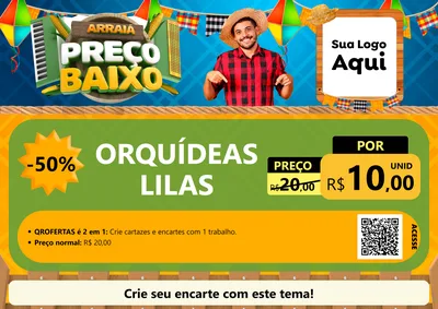 Modelo de Cartaz para Cartaz A4 Horizontal com o tema Arraiá de Preço Baixo - Junina para Floricultura e jardim