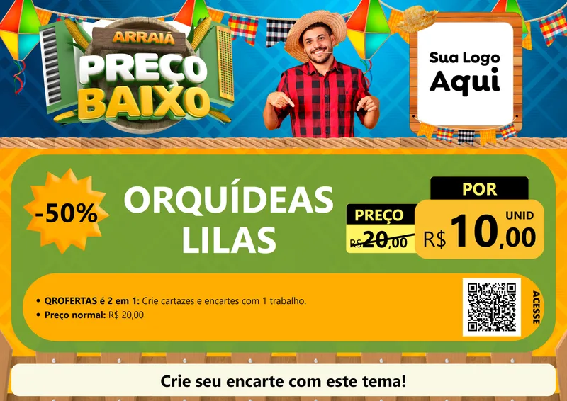 Modelo de Cartaz para Cartaz A4 Horizontal com o tema Arraiá de Preço Baixo - Junina para Floricultura e jardim