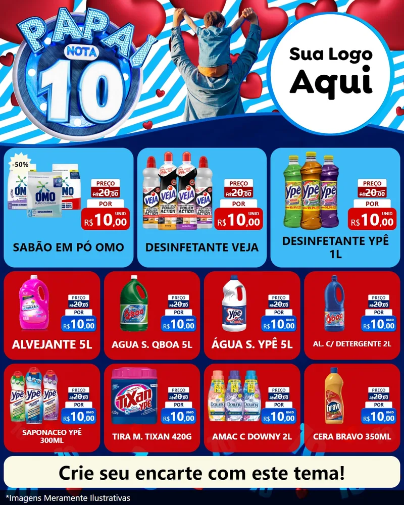Modelo de Rede Social para Feed Instagram com o tema Papai Nota 10 para Produtos de Limpeza