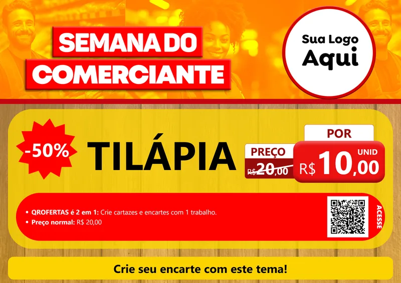 Modelo de Cartaz para Cartaz A4 Horizontal com o tema Semana do Comerciante para Peixaria