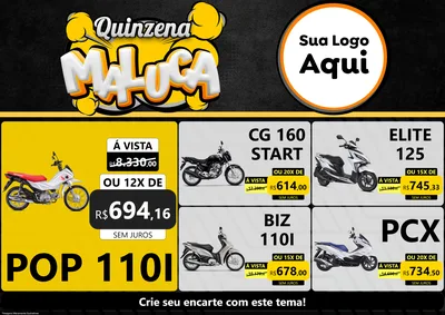 Modelo de Encarte para Encarte A4 Horizontal com o tema Quinzena Maluca para Concessionaria de Motos