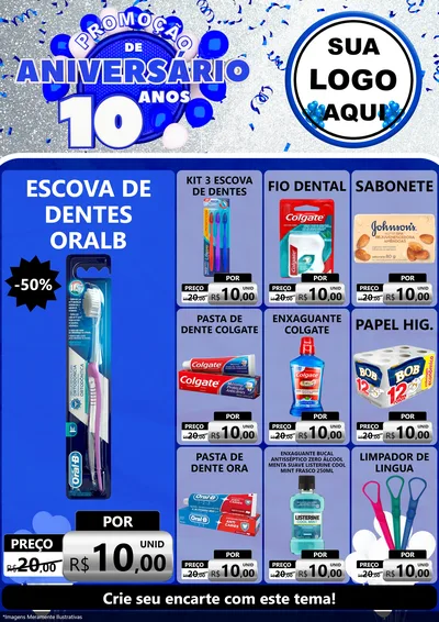 Modelo de Encarte para Encarte A4 Vertical com o tema Promoção de Aniversário - 10 Anos para Higiene Pessoal