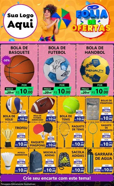 Modelo de Encarte para Encarte Grande com o tema Folia de Ofertas para Artigos Esportivos