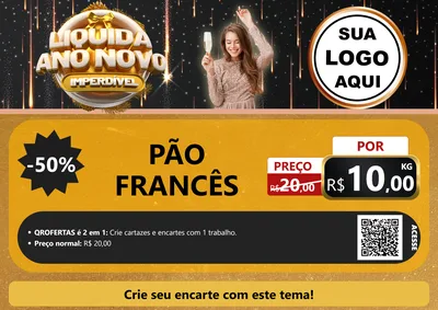 Modelo de Cartaz para Cartaz A4 Horizontal com o tema Liquida Ano Novo Imperdível para Padaria