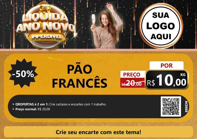 Modelo de Cartaz para Cartaz A4 Horizontal com o tema Liquida Ano Novo Imperdível para Padaria