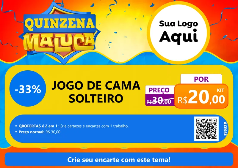 Modelo de Cartaz para Cartaz A4 Horizontal com o tema Quinzena Maluca para Cama, Mesa e Banho