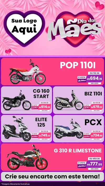 Modelo de TV para TV Vertical com o tema Dia das Mães para Concessionaria de Motos