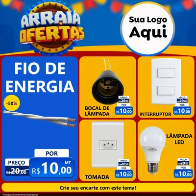 Modelo de Rede Social para Feed Facebook com o tema Arraiá de Ofertas - Junina para Materiais Elétricos