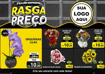 Modelo de Encarte para Encarte A4 Horizontal com o tema Fim de Semana Rasga Preço para Floricultura e jardim