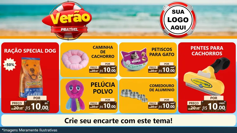 Modelo de TV para TV Horizontal com o tema Verão Imbatível para Pet Shop