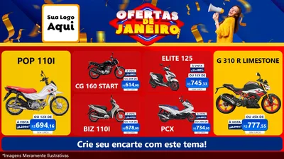 Modelo de TV para TV Horizontal com o tema Ofertas de Janeiro para Concessionaria de Motos