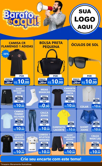 Modelo de Encarte para Encarte Grande com o tema Barato é aqui para Roupas e acessórios