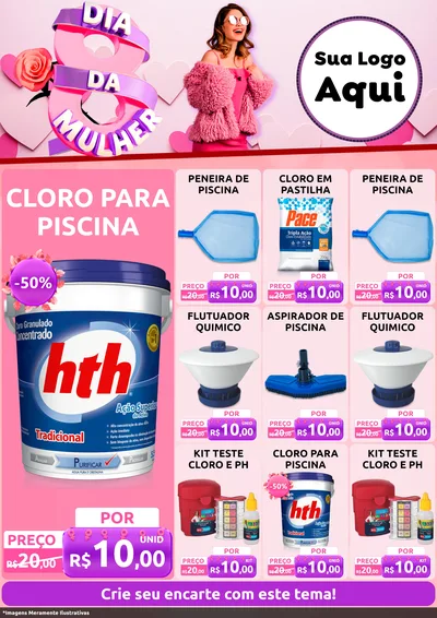 Modelo de Encarte para Encarte A4 Vertical com o tema Dia da Mulher para Produtos para Piscina