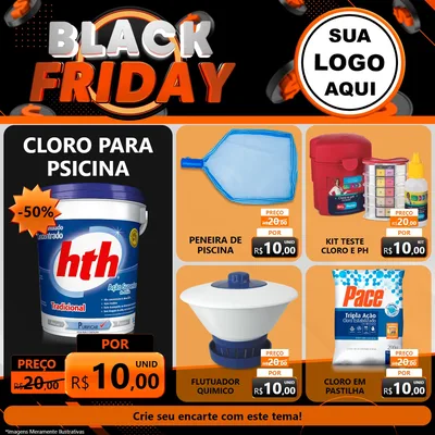 Modelo de Rede Social para Feed Facebook com o tema Black Friday para Produtos para Piscina