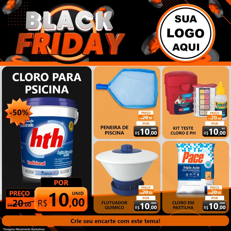 Modelo de Rede Social para Feed Facebook com o tema Black Friday para Produtos para Piscina
