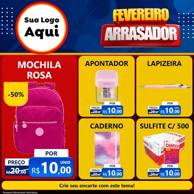 Modelo de Rede Social para Feed Facebook com o tema Fevereiro Arrasador para Papelaria