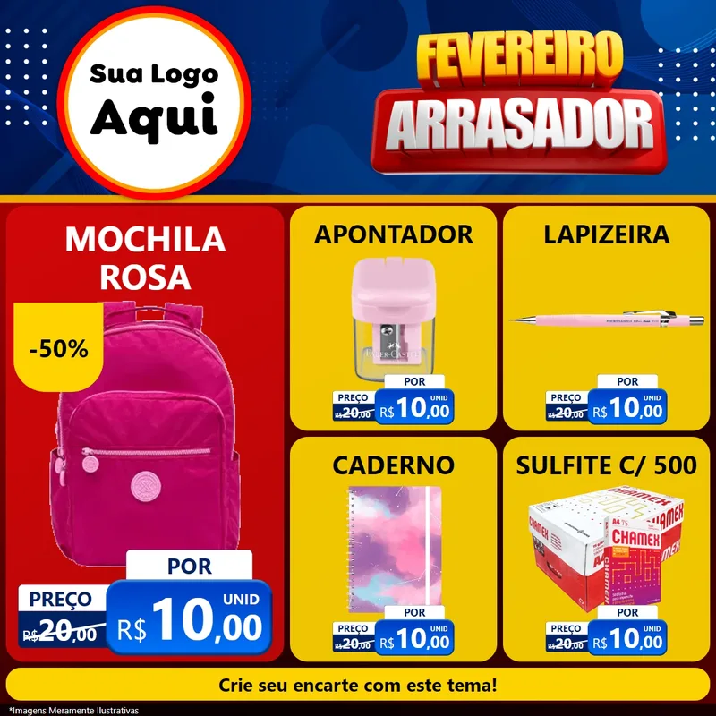 Modelo de Rede Social para Feed Facebook com o tema Fevereiro Arrasador para Papelaria