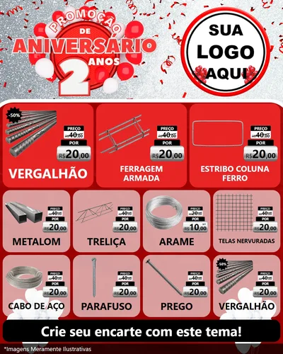 Modelo de Rede Social para Feed Instagram com o tema Promoção de Aniversário - 2 Anos para Ferragens