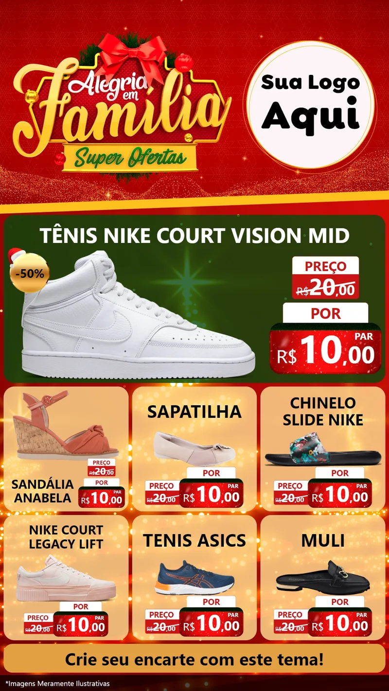 Modelo de Rede Social para Stories com o tema Alegria em Família Super Ofertas - Natal para Calçados