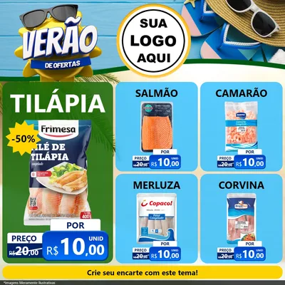 Modelo de Rede Social para Feed Facebook com o tema Verão de Ofertas para Peixaria