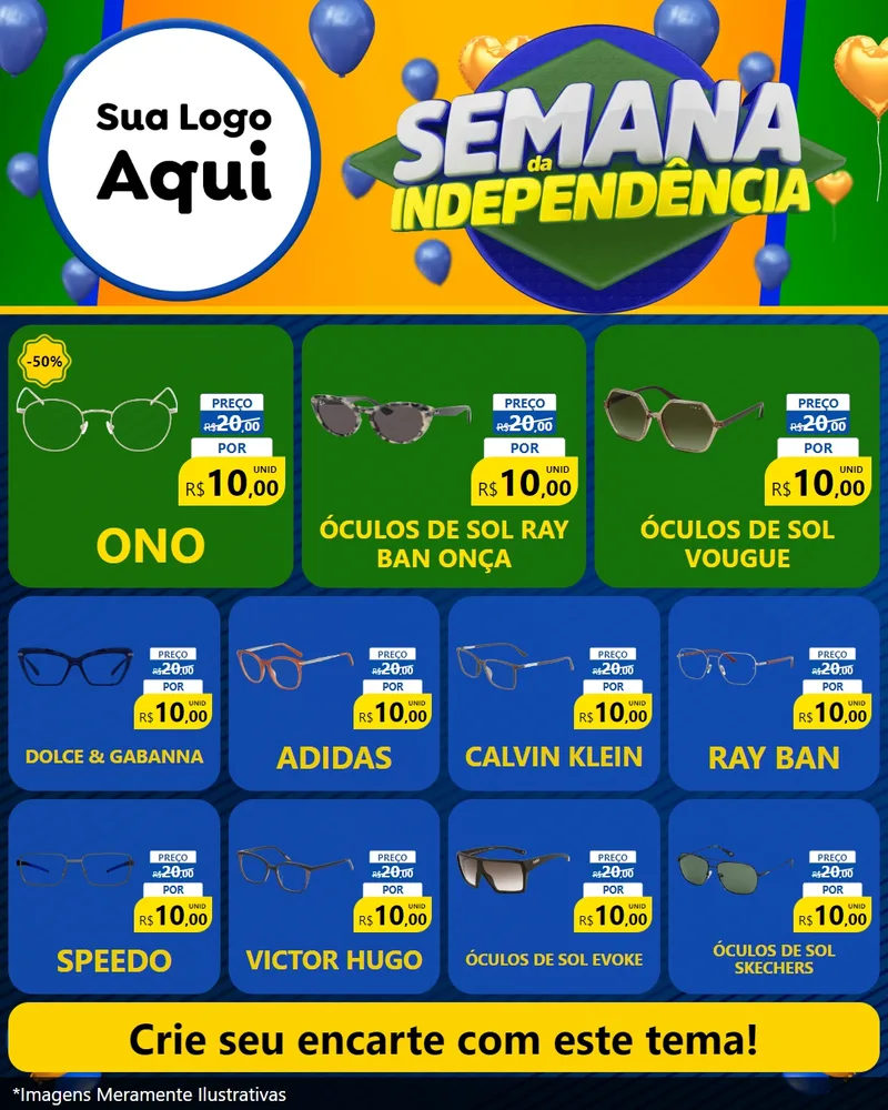 Modelo de Rede Social para Feed Instagram com o tema Semana da Independência para Óticas
