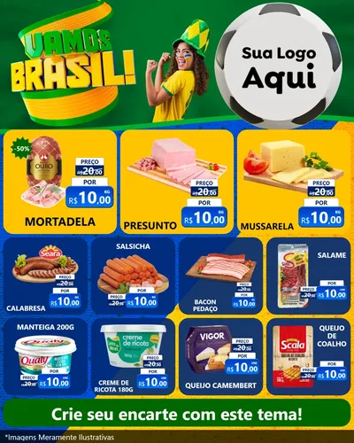 Modelo de Rede Social para Feed Instagram com o tema Vamos Brasil - Copa para Frios e Laticínios