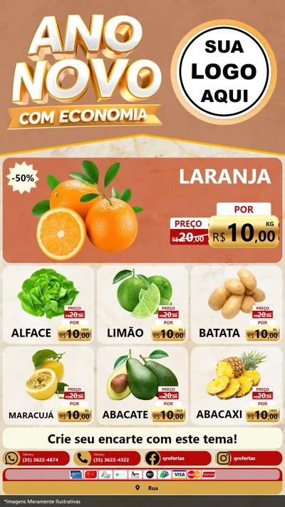 Modelo de Rede Social para Stories com o tema Ano Novo Com Economia para Hortifrúti