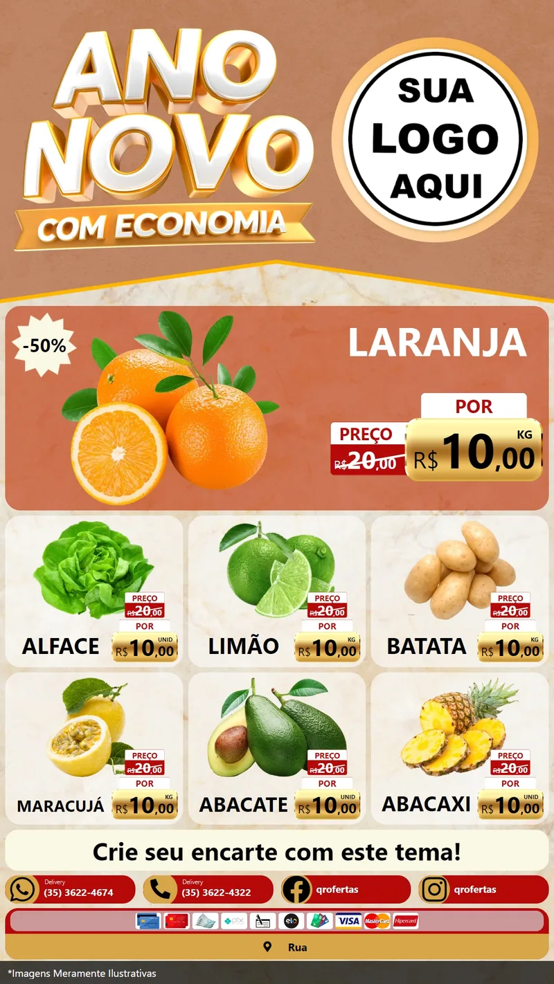 Modelo de Rede Social para Stories com o tema Ano Novo Com Economia para Hortifrúti