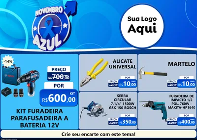 Modelo de Encarte para Encarte A4 Horizontal com o tema Novembro Azul para Maquinas e Ferramentas