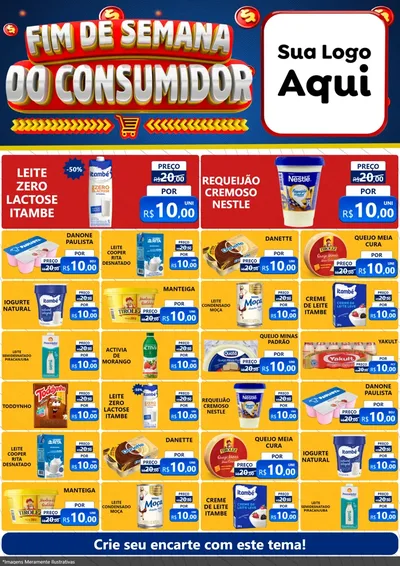 Modelo de Encarte para Encarte A4 Vertical com o tema Fim de Semana do Consumidor para Frios e Laticínios