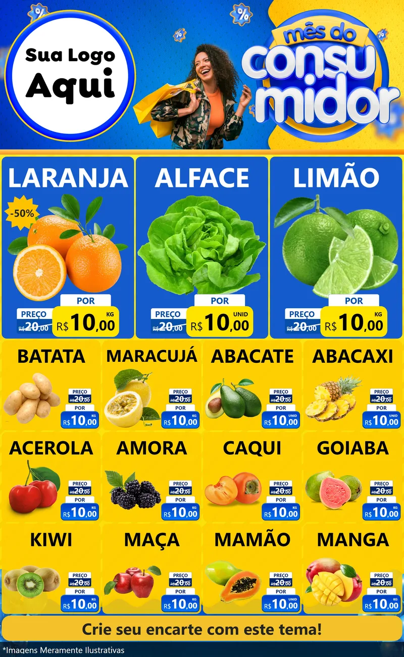 Modelo de Encarte para Encarte Grande com o tema Mês do Consumidor para Hortifrúti