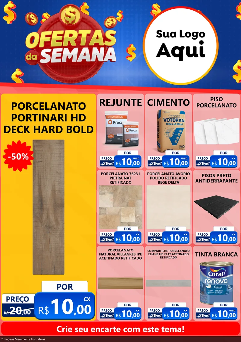 Modelo de Encarte para Encarte A4 Vertical com o tema Ofertas Da Semana para Pisos e revestimentos