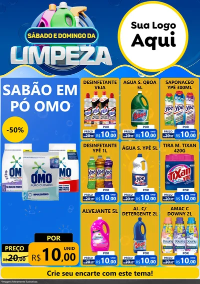 Modelo de Encarte para Encarte A4 Vertical com o tema Sábado e Domingo da Limpeza para Produtos de Limpeza