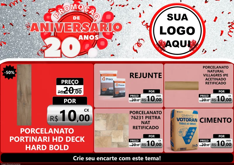 Modelo de Encarte para Encarte A4 Horizontal com o tema Promoção de Aniversário - 20 Anos para Pisos e revestimentos