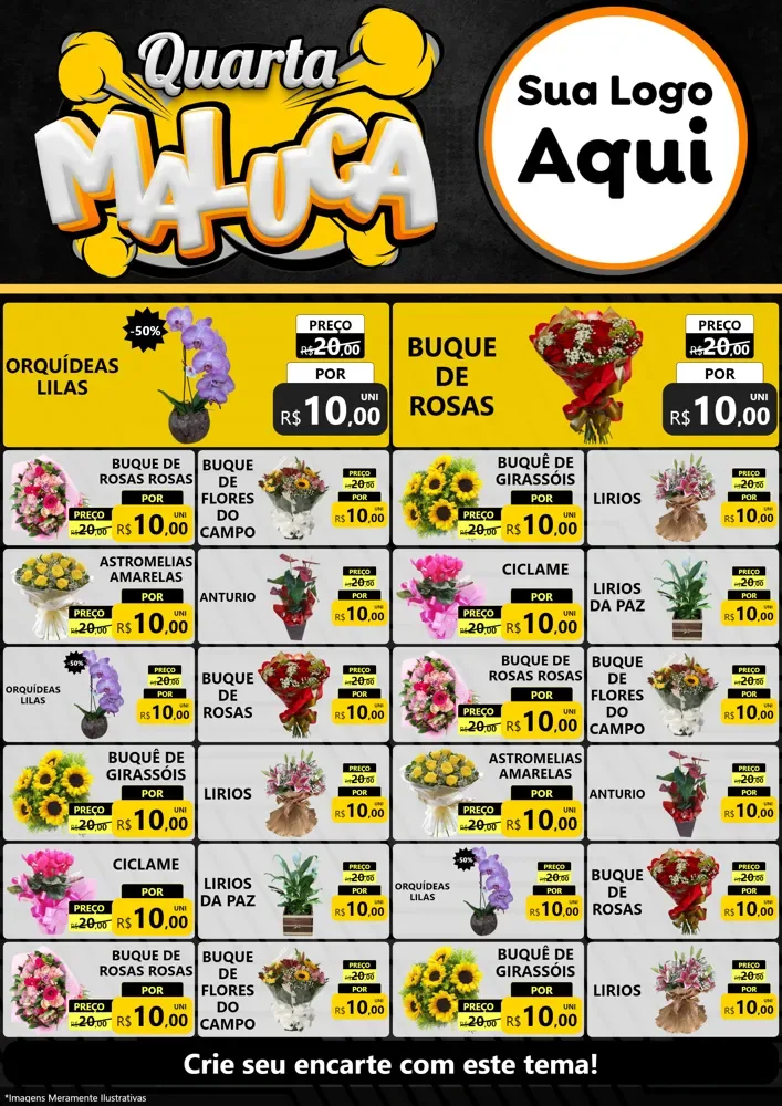Modelo de Encarte para Encarte A4 Vertical com o tema Quarta Maluca para Floricultura e jardim