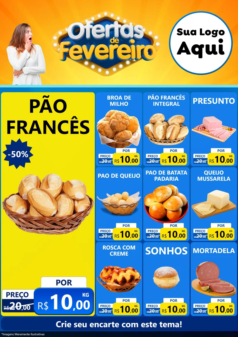 Modelo de Encarte para Encarte A4 Vertical com o tema Ofertas de Fevereiro para Padaria