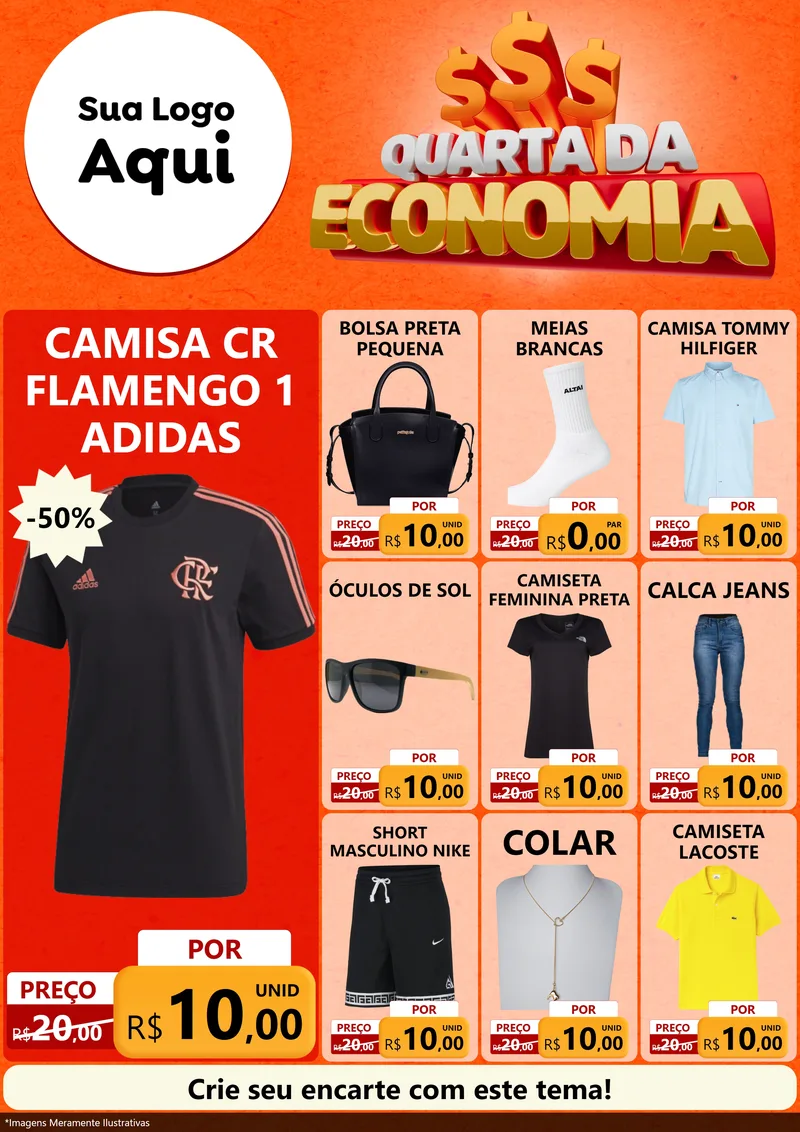 Modelo de Encarte para Encarte A4 Vertical com o tema Quarta da Economia para Roupas e acessórios