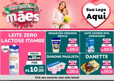 Modelo de Encarte para Encarte A4 Horizontal com o tema Feliz Dia das Mães para Frios e Laticínios