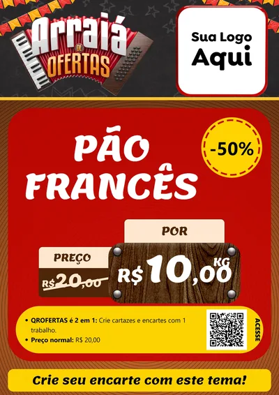 Modelo de Cartaz para Cartaz A4 Vertical com o tema Arraiá de Ofertas - Junina para Padaria