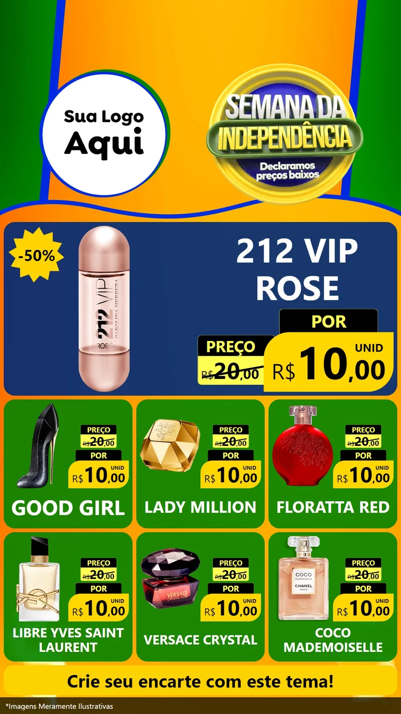 Modelo de Rede Social para Stories com o tema Semana da Independência Declaramos Preços Baixos para Perfumes