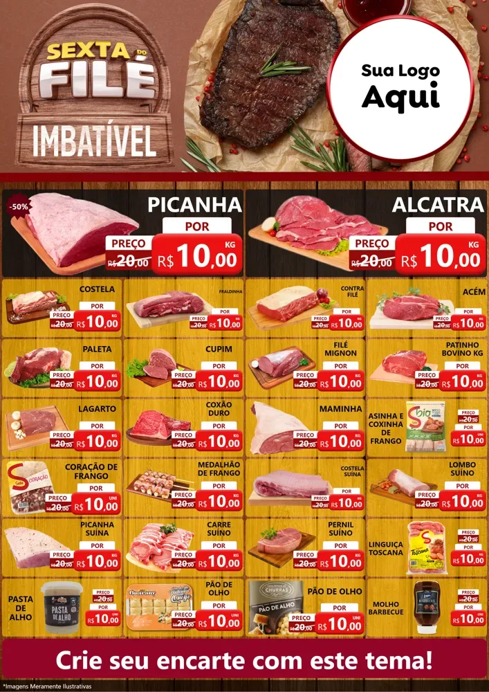 Modelo de Encarte para Encarte A4 Vertical com o tema Sexta do Filé para Açougue