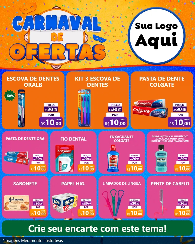 Modelo de Rede Social para Feed Instagram com o tema Carnaval de Ofertas para Higiene Pessoal