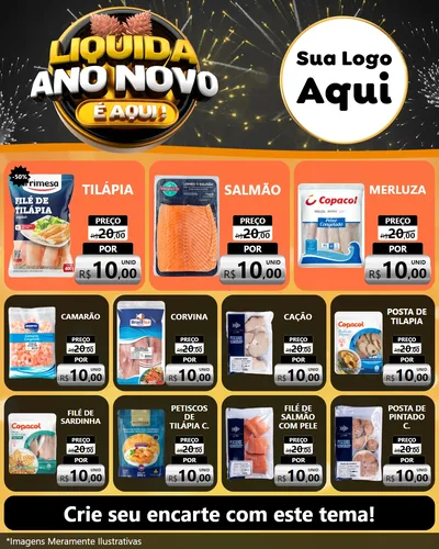 Modelo de Rede Social para Feed Instagram com o tema Liquida Ano Novo É Aqui! para Peixaria