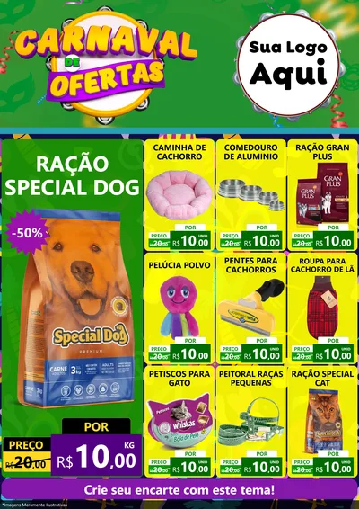 Modelo de Encarte para Encarte A4 Vertical com o tema Carnaval de Ofertas para Pet Shop