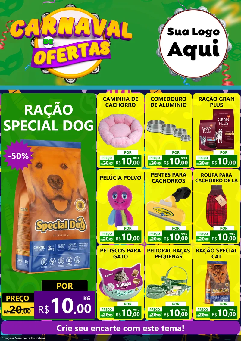 Modelo de Encarte para Encarte A4 Vertical com o tema Carnaval de Ofertas para Pet Shop