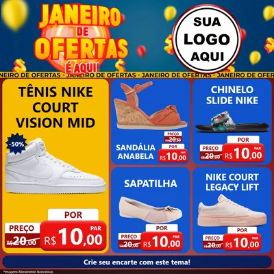 Modelo de Rede Social para Feed Facebook com o tema Janeiro de Ofertas É Aqui! para Calçados