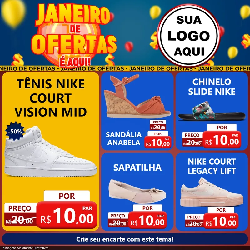 Modelo de Rede Social para Feed Facebook com o tema Janeiro de Ofertas É Aqui! para Calçados