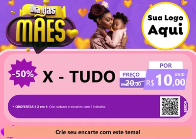 Modelo de Cartaz para Cartaz A4 Horizontal com o tema Dia das Mães para Hamburgueria